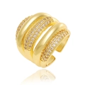 Golden multi-layer open ring with sparkling cubic zirconia pavé setting for women - Adjustable Open / Alternating Multilayer Style (J1487)