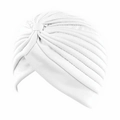 Ethnic style pleated white turban cap for women with soft stretch fabric texture - One Size / Milk White