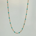 Retro 18k vergulde roestvrijstalen ketting met ronde turquoise emaille kralen - Blauw