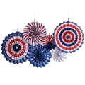 Set of 6 patriotic paper fans with American flag stars and stripes patterns - Captain America Style