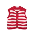 Women's chic red and white striped knit vest with decorative large gold buttons - S / Red and White Striped