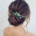 Pettine per capelli argento con strass smeraldo e fiori bianchi per acconciatura - Cristallo Verde