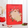 Sacchetto regalo di Natale in carta rossa con scritta Merry Christmas dorata e motivi - Stampa a caldo Natale 2 / Medio (Singolo)