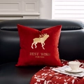 Christmas velvet pillow cover in red with gold reindeer foil print and snowflake details - Red Velvet Bronzing Elk/Red