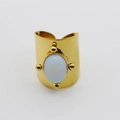 18K gold plated wide band ring featuring a white oval natural stone inlay and open design - White