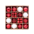Red and white Christmas ball ornament set in brown box with diverse textures and patterns - 16 Pieces Pack / Red B