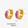 18K gold plated stainless steel hoop earrings with purple enamel inlay and dimensions - Purple