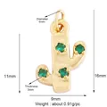 Detailed view of a gold-plated cactus pendant with green zircons and size specifications - Cactus Model D / Gold