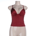 Detail of burgundy satin camisole top featuring pleated cups and slim shoulder straps - XS / Burgundy