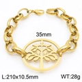 Golden Tree of Life stainless steel chain bracelet with 35mm hollow round pendant - Bracelet / Gold