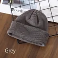Classic grey ribbed knit beanie cap with thick cuff for outdoor winter warmth - Gray