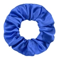 Detail of royal blue satin scrunchie showing glossy fabric texture and pleated design - Sapphire Blue