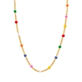 Collier en chaîne dorée avec perles d'émail colorées au style bohème et superposé - Collier En Émail Coloré / 46cm