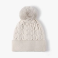 Bonnet d'hiver en tricot beige pour femme avec pompon et texture épaisse torsadée - Beige(24B082)