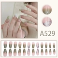 Summer green gradient press-on nails with silver glitter in long coffin shape - Glue Type / Pink Green Gradient Silver Glitter(A529)
