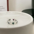 Silver S925 sterling silver heart ring with colorful gemstone in a minimalist style - S925 Engraved Heart Style (J2683)