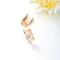 Golden geometric hoop earrings featuring sparkling white zircon stones and mirror finish - Meander Pattern Rhinestone Hoop Earrings (No. 23) / Gold