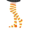 Women's over-the-knee socks with vibrant orange, yellow, and white horizontal stripes - One Size / Three-color Stripes / Orange/Yellow/White