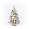 Mini beflockter Weihnachtsbaum mit warmen LED-Lichtern und Holzsockel für die Dekoration - 60cm Kugelbeflockter Baum (Mit Licht)
