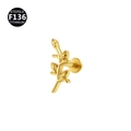 Golden F136 titanium leaf shaped labret piercing stud with zirconia inlays - Style 6 / 1.2x6mm / Gold