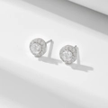 Klassieke ronde halo zilveren oorknopjes met zirkonia op witte geometrische standaards - 925 zilver / Wit