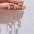 Elegant gold-finished long tassel earrings featuring tiered bead chains and cubic zirconia - Gold Sparkling Zircon Tassel Studs