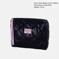 Beauty case nero lucido trapuntato con nastro rosa e dimensioni di 23x6x18cm - Clutch Bag / Nero