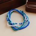 Bracelet à perles multicouches bleu et vert avec un design minimaliste frais - Ensemble 5 Pièces Bleu
