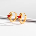 Gold huggie hoop earrings featuring a marquise red stone and multicolor zircon pavé - Red Main Stone Multicolor Huggies-EH019