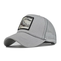 Light gray cotton mesh trucker hat featuring a realistic crocodile animal embroidery patch - Adjustable / Gray-Crocodile Embroidery (32)