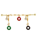 Industrial piercing bar in gold finish with colorful enamel rings and clear crystals - Colored Enamel Rings Style (24042701-5)