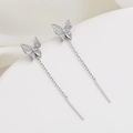 Orecchini a farfalla in argento con cristalli brillanti e catene lunghe eleganti - Oro Bianco