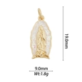 Close-up of 18k gold-plated pendant with white inlay and religious embossed detail - DZ-937/Small White Opal Our Lady of Guadalupe