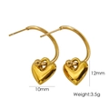 Golden heart-shaped stainless steel earrings with 14K gold plating and 12mm height - Integrated Half-Round Heart / Gold