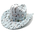 Light blue western cowboy hat with seagull prints and evil eye beaded decorative band - M (56-58cm) / Flat Top Light Blue