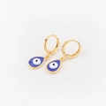 Gouden oorringen met blauwe boze oog bedeltjes in druppelvorm met emaille afwerking - Waterdruppel Stijl / Blauw