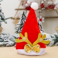 Bonnet de Noël en velours rouge avec bois de renne dorés scintillants et un nœud - Bois Dorés avec Nœud Doré (J-CZ18)
