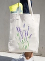 Off-white canvas tote bag featuring an elegant purple lavender floral print pattern - Lavender Bouquet