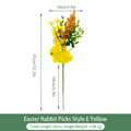 Easter decorative stem with yellow flocked rabbit, foam egg and green foliage details - Easter Bunny Pick Style E Yellow A12911