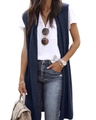 Damen lange ärmellose Strickweste in Dunkelblau für einen lässigen Modestil - Marineblau