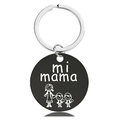 Detail of black metal keychain with mi mama text and mother child cartoon graphic - Black Keychain (Y00039)