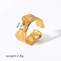 Irregular tin foil texture gold titanium steel open ring with 6mm band width - Adjustable Open / Gold