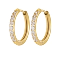 Elegant pair of gold huggie hoop earrings with sparkling cubic zirconia inlay finish - 2.5*14mm Gold (Pair)