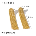 Macro shot of gold tassel earrings showing length 6.5cm and width 1.4cm dimensions - Arch Geometric Tassel Style (NB-E1361)