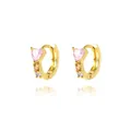Orecchini a cuore dorati con zirconi rosa, arancioni e viola su sfondo bianco - Placcato Oro 18K Rosa
