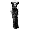 Elegant two-piece black lace set with off-shoulder bodysuit and ruched maxi skirt - S / Black