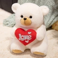 Orsetto di peluche bianco con cuore rosso ricamato Love per regalo romantico - 25cm / Bianco