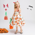 Girl's Halloween pumpkin princess dress set with bat wings and a pumpkin pouch - 130cm / WS013-White (Bag+Accessories)