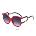 Fashionable red translucent round sunglasses with unique floral hollow design temples - C5 Red