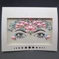 Face Crystal sticker with iridescent pink and blue gems for masquerade makeup - 1073